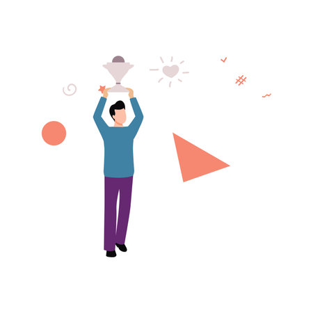 The boy is got the trophy.のイラスト素材