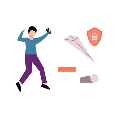 The boy is using mobile phone.のイラスト素材