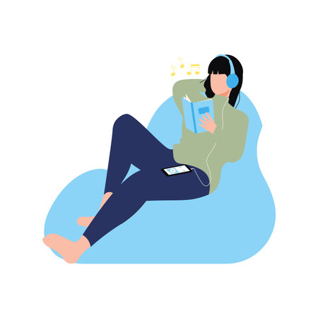 The girl is reading a book.のイラスト素材