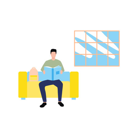 A boy is reading a bookのイラスト素材