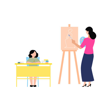 The child is learning about paintingのイラスト素材