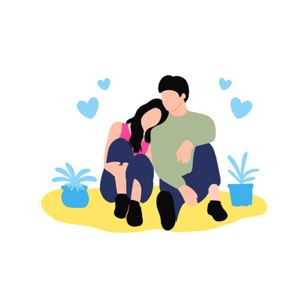 The couple is sitting in a romantic pose.のイラスト素材