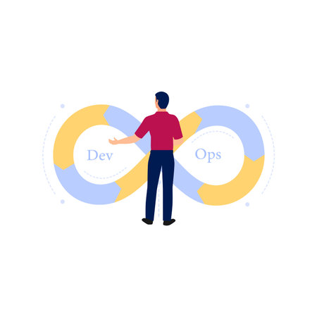 Guy looking at DevOps infinity sign.