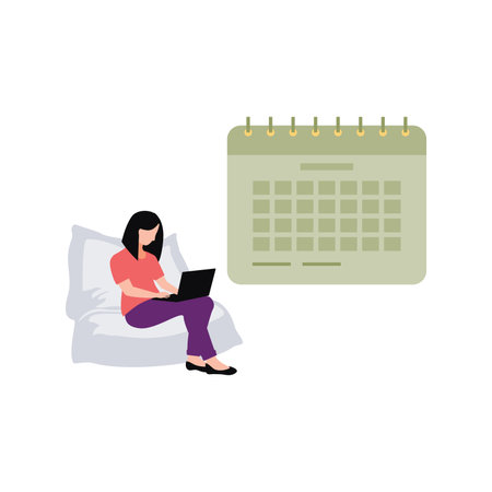 A girl is working on putting reminders on an online calendar.のイラスト素材