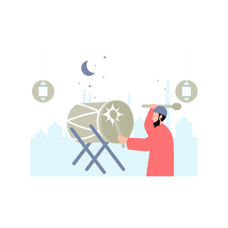 The Muslim is beating the drum.のイラスト素材