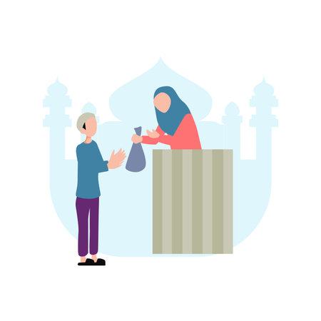 The girl is giving food to the needy.のイラスト素材