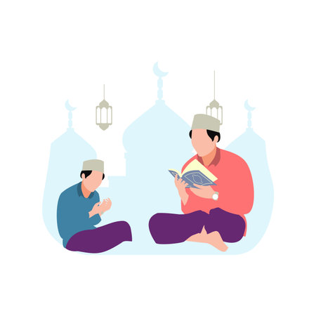 The teacher is teaching the Quran to the children.のイラスト素材