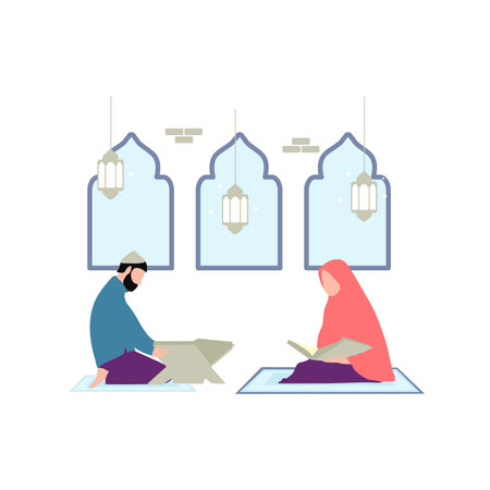 The teacher is teaching the Quran to the children.のイラスト素材