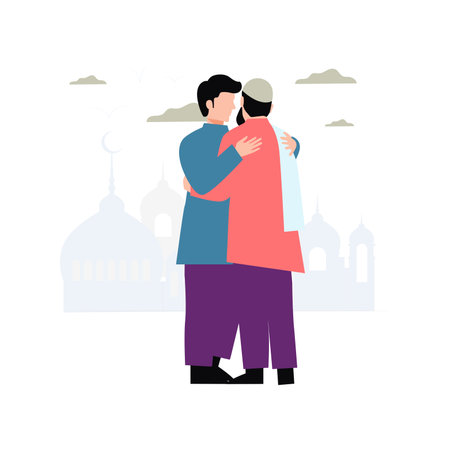 Muslims are hugging each other.のイラスト素材