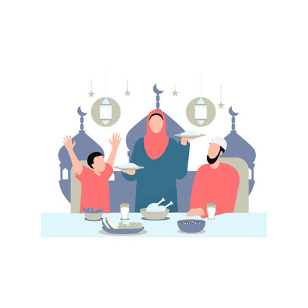 The family is having dinnerのイラスト素材