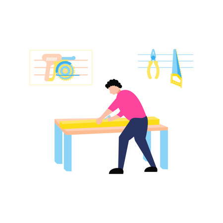 The carpenter is working.のイラスト素材