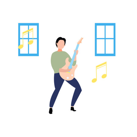 The boy is playing guitar.のイラスト素材
