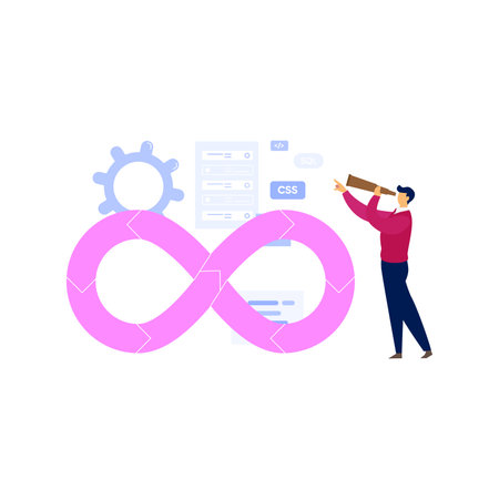 The boy is looking through the spyglass.のイラスト素材