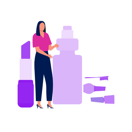 The girl is standing by the lipstick.のイラスト素材