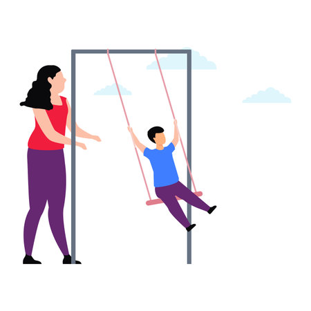 The kid is on the swing.のイラスト素材