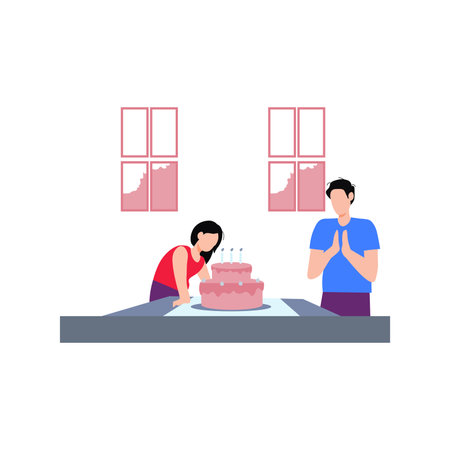 Boy and girl are celebrating birthday.のイラスト素材