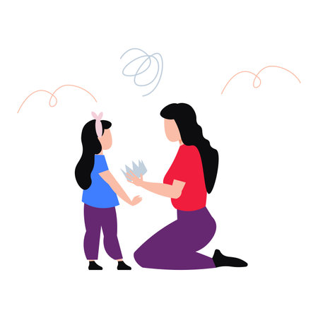 The girl is giving crown to the child.のイラスト素材