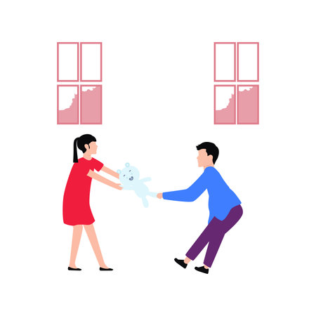 The girl and the boy are pulling the teddy bear.のイラスト素材