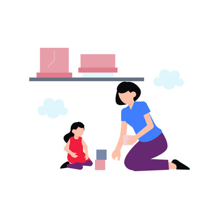 The girl is playing with blocks.のイラスト素材