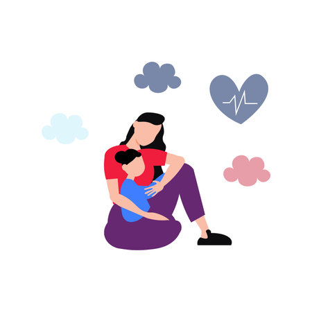 A girl is holding a child in her lap.のイラスト素材