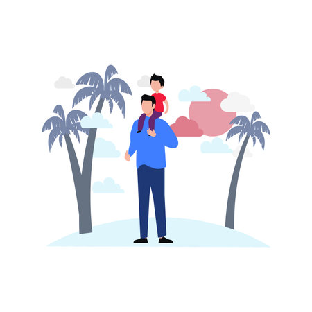 A boy carries a child on his shoulders.のイラスト素材