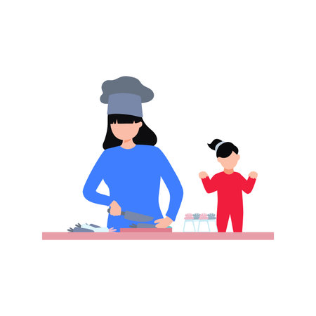 The girl is cooking the meal.のイラスト素材