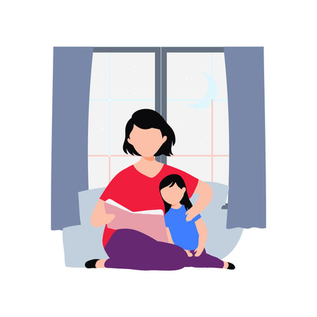 The girl is telling a story from a story book.のイラスト素材