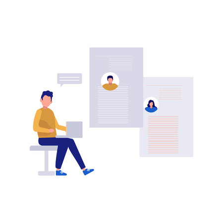 The boy is working on laptop.のイラスト素材