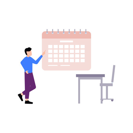 A boy is pointing at the calendar in the office.のイラスト素材