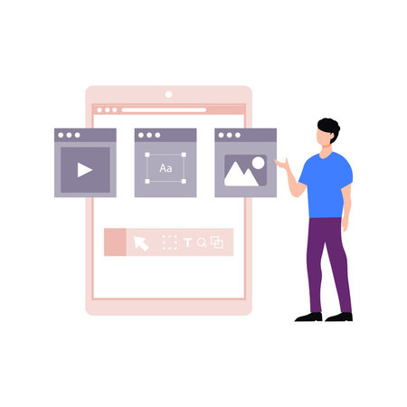 Boy is showing various business files.のイラスト素材