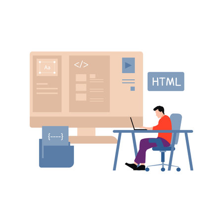 A guy is working on finance on a laptop.のイラスト素材