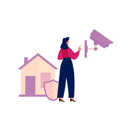 The girl is pointing to the CCTV camera.のイラスト素材