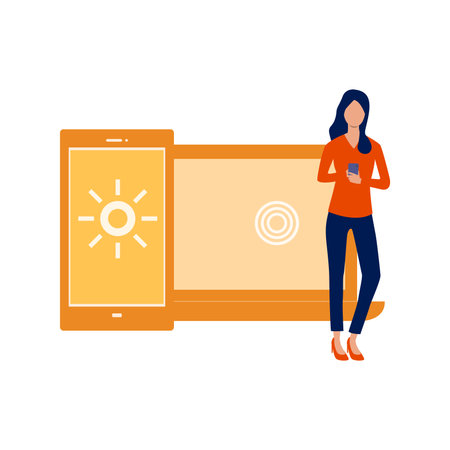 The girl is using mobile phone.のイラスト素材