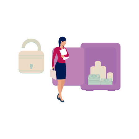 The girl is looking at the money in the locker.のイラスト素材