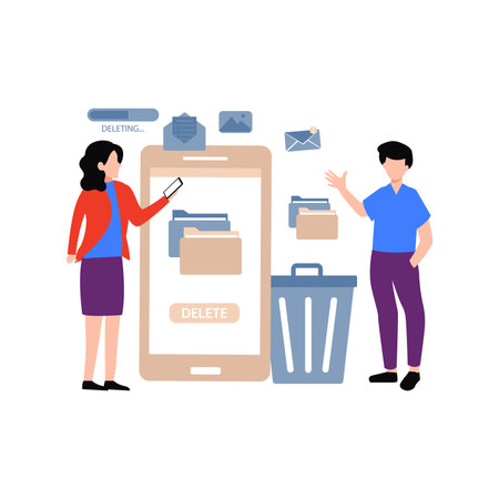 A boy is telling a girl how to delete folders.のイラスト素材