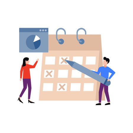 Boy and girl marking a calendar.のイラスト素材