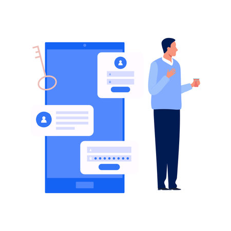 The boy is showing the user account.のイラスト素材