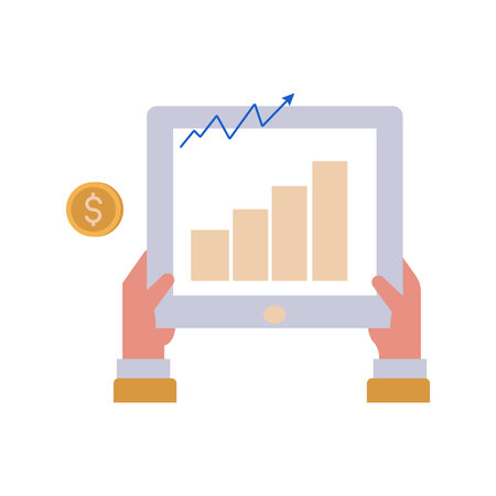 A stock market graph is being displayed on the screen.のイラスト素材