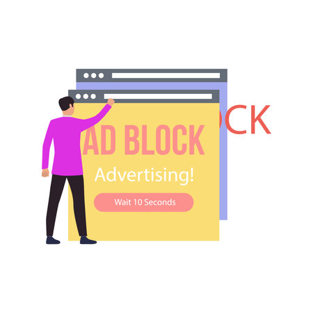 The boy is pointing at the ad block.のイラスト素材