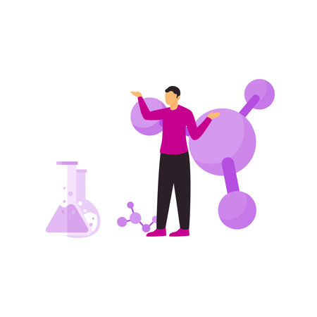 The boy is showing the atomic molecule.のイラスト素材