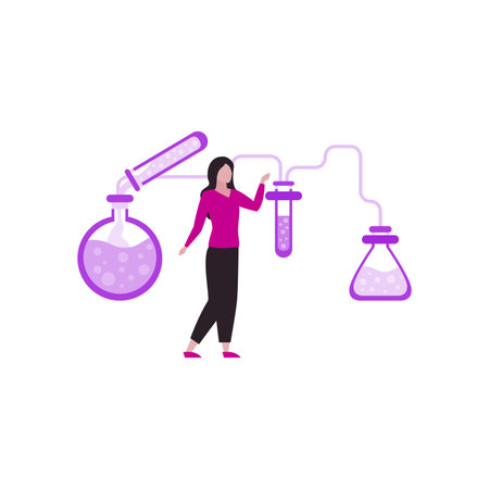 The girl is standing in chemistry lab.のイラスト素材