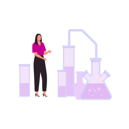 The girl is looking at the experiment in the lab.のイラスト素材