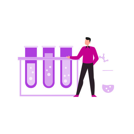 The boy is showing the test tubes.のイラスト素材