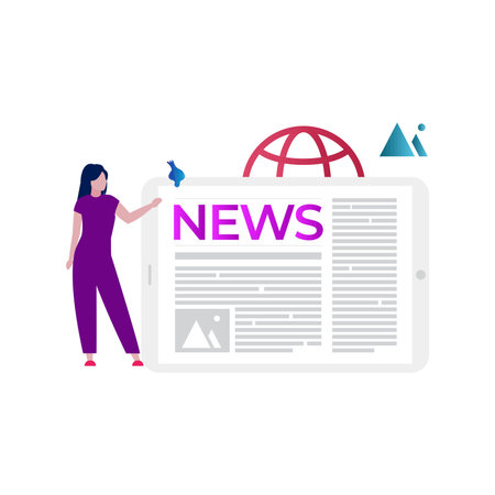 A girl is telling about the news article.のイラスト素材