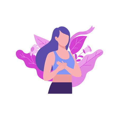 A girl is feeling breast pain.のイラスト素材