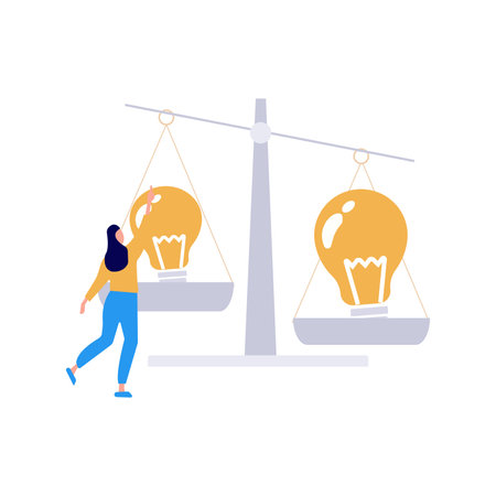 Girl working on balance scale ideas.のイラスト素材