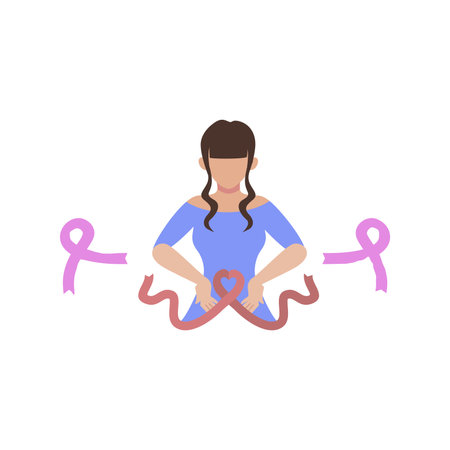 Girl showing ribbon for breast cancer awareness.のイラスト素材