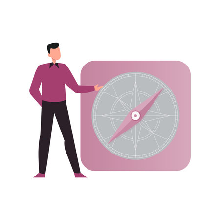 Boy is showing direction on compass.