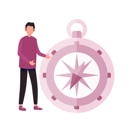 The boy is telling about direction of compass.のイラスト素材