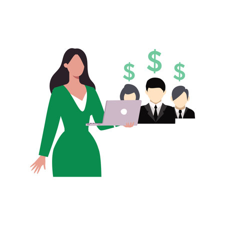 The girl is doing online funding.のイラスト素材